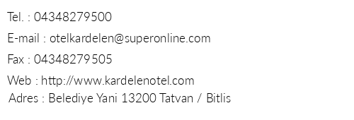 Nemrut Kardelen Hotel telefon numaralar, faks, e-mail, posta adresi ve iletiim bilgileri